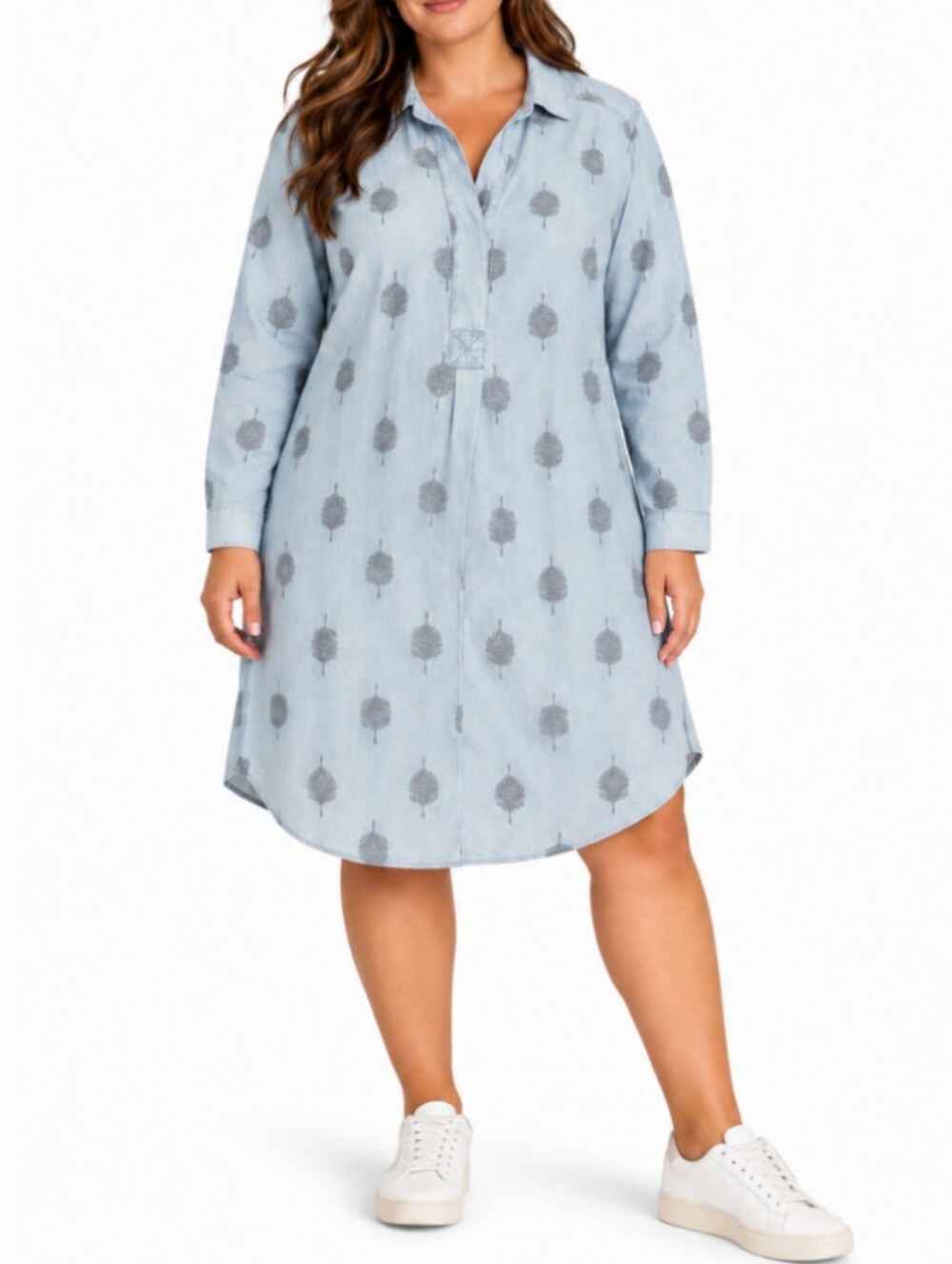 Soft Surroundings Paisley Park Shirt Dress Size 1X Blue Chambray Boho Lagenlook